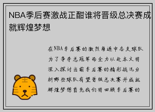 NBA季后赛激战正酣谁将晋级总决赛成就辉煌梦想