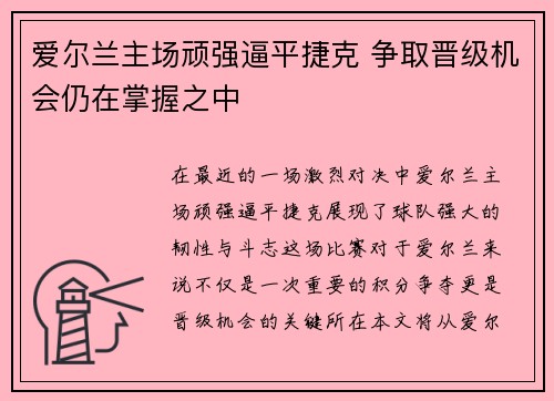 爱尔兰主场顽强逼平捷克 争取晋级机会仍在掌握之中
