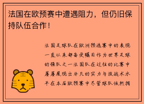 法国在欧预赛中遭遇阻力，但仍旧保持队伍合作！