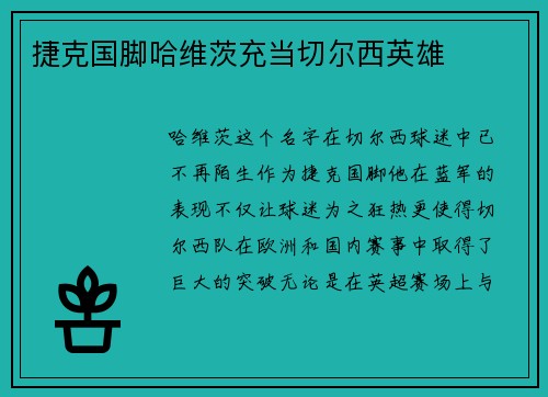 捷克国脚哈维茨充当切尔西英雄