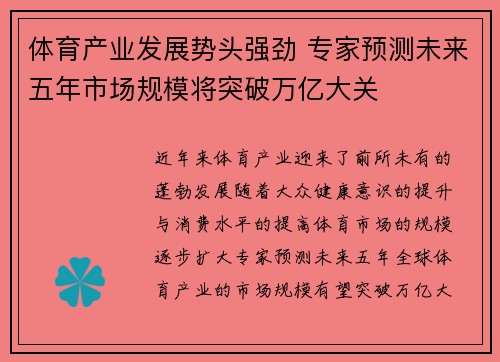 体育产业发展势头强劲 专家预测未来五年市场规模将突破万亿大关